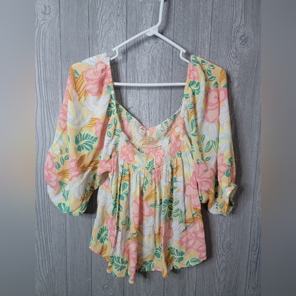 Rip Curl Tops - NWT RIP Curl Floral Off The Shoulder  Women's Top - Pink, Yellow, Green 100 Visc